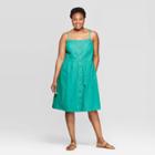 Women's Plus Size Sleeveless Halter Neck Button-front Dress - Universal Thread Green