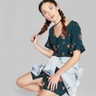 Women's Floral Print Short Sleeve Woven Mini Dress - Wild Fable Green/red Xs, Brunswick Green