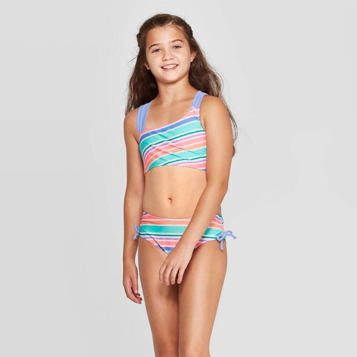 Girls' Shore Lines Bikini Set - Cat & Jack Aqua M, Girl's, Size: