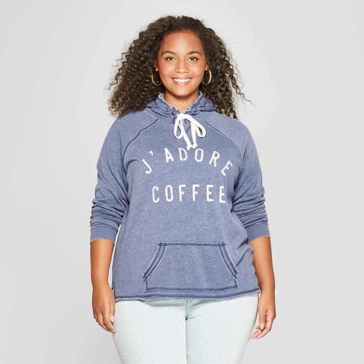 Women's Plus Size J'adore Coffee Graphic Hoodie - Grayson Threads (juniors') Blue