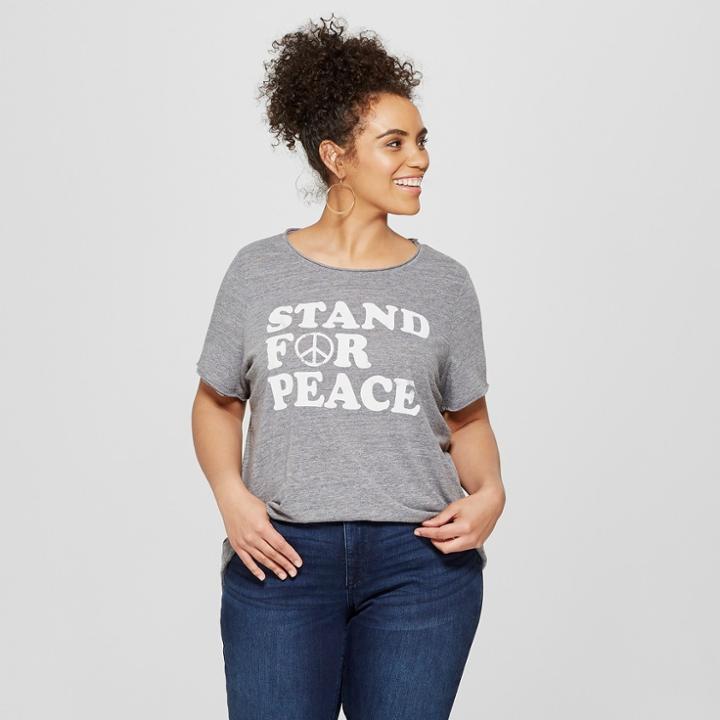 Women's Plus Size Stand For Peace Short Sleeve Boyfriend T-shirt - Grayson Threads (juniors') Charcoal Gray