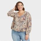 Women's Plus Size Floral Print Long Sleeve Top - Knox Rose Ivory