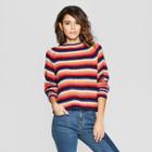 Women's Striped Long Sleeve Fuzzy Pullover Sweater - Almost Famous (juniors') Pink