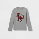 Boys' Buffalo Check Dinosaur Graphic Long Sleeve T-shirt - Cat & Jack Gray Heather