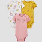 Baby Girls' 3pk Woodland Short Sleeve Bodysuit - Just One You Made By Carter's Pink/white/gold Newborn