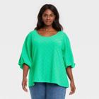 Women's Plus Size Knit Eyelet Top - Ava & Viv Green