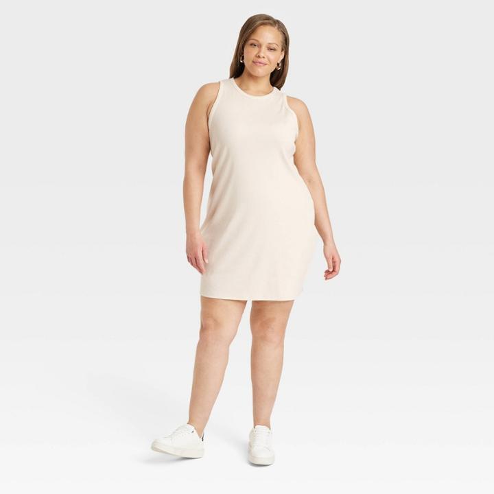 Women's Plus Size Sleeveless Rib Racer Dress - A New Day Cream