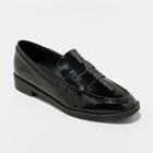 Women's Bernadette Studded Faux Leather Patent Penny Loafers - A New Day Black