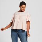 Women's Plus Size Short Sleeve T-shirt With Crochet Detail - Ava & Viv Peach (pink)