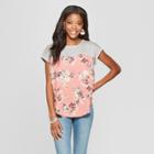 Women's Floral Print Short Sleeve Knit To Woven Pocket T-shirt - Xhilaration Pink