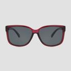 Women's Square Crystal Sunglasses With Smoke Polarized Lenses - A New Day Burgundy, Red/grey