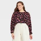 Women's Plus Size Balloon Long Sleeve Boat Neck Woven Top - Who What Wear Black Floral