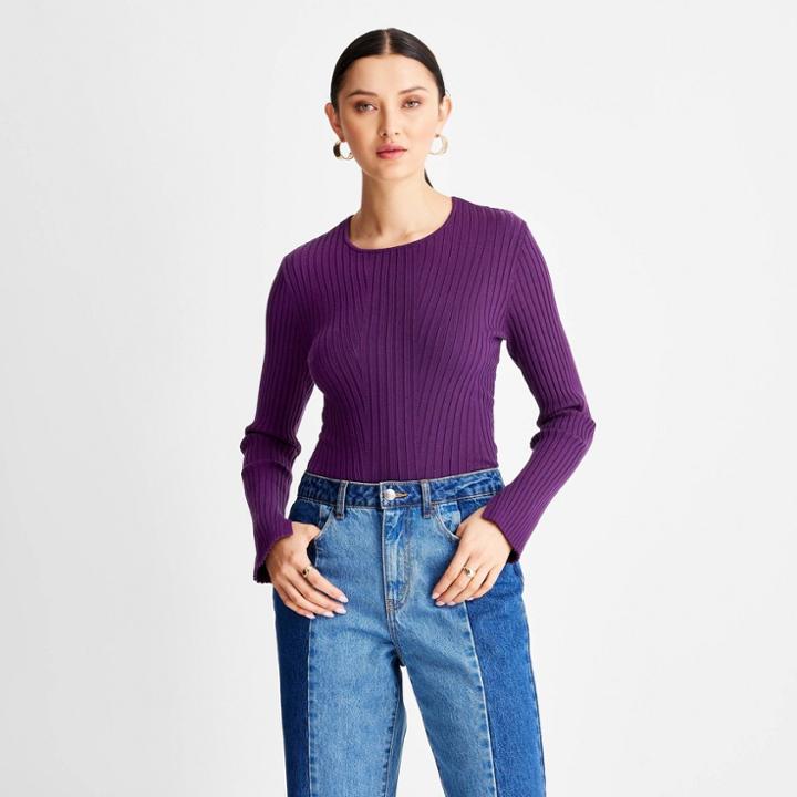Women's Party Twisted Back Crewneck Pullover Sweater - Future Collective With Kahlana Barfield Brown Purple Xxs