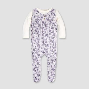 Burt's Bees Baby Baby Girls' Heavy Jersey Dotty Blooms 2fer Coverall - Eggshell Newborn, Beige
