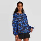 Women's Floral Print Long Sleeve Button-front Blouse - A New Day Brown/blue