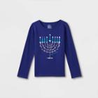 Girls' Adaptive Hanukkah Menorah Long Sleeve Graphic T-shirt - Cat & Jack Blue