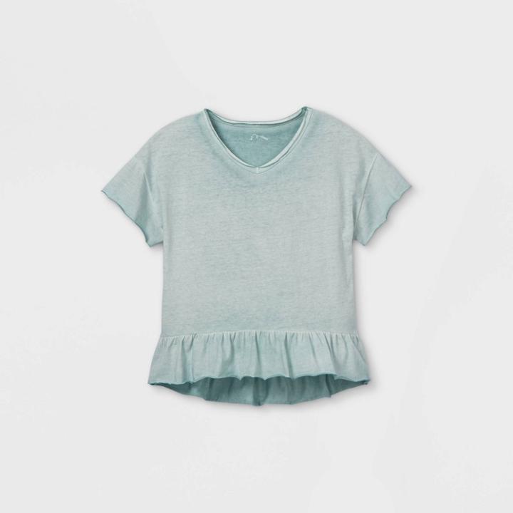 Girls' Drapey Peplum Short Sleeve Top - Art Class Blue