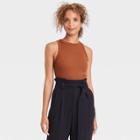 Women's Ribbed Crewneck Tank Bodysuit - A New Day Brown