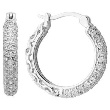 Prime Art & Jewel Sterling Silver Cz Hoop Earrings, Girl's, Clear