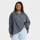 Women's Plus Size Balloon Long Sleeve Poet Blouse - Universal Thread Gray
