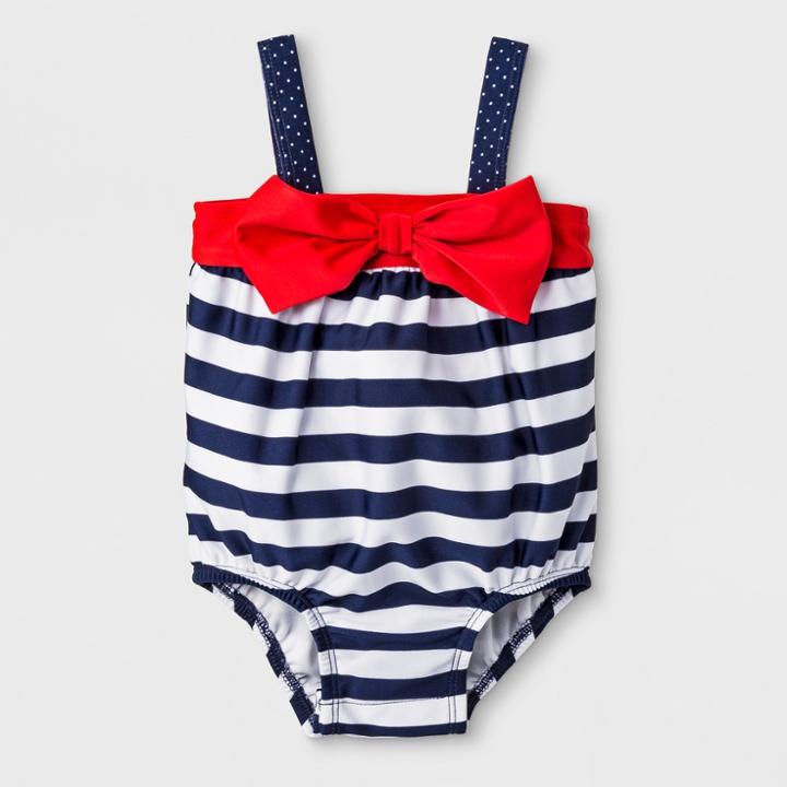 Baby Girls' Stripe Bubble One Piece Swimsuit - Cat & Jack Navy 3-6m, Girl's, Blue