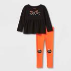 Toddler Girls' Halloween Cat Long Sleeve Top And Leggings Set - Cat & Jack Black/orange