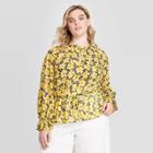 Women's Plus Size Floral Print Ruffle Long Sleeve Drawstring Blouse - Who What Wear Yellow 1x, Women's,