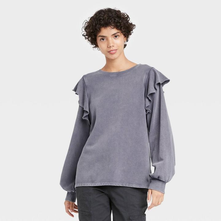 Women's Ruffle Sweatshirt - Universal Thread Gray