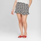 Women's Plus Size Floral Print Ruffle Hem Shorts - Who What Wear Black/white 26w, Black/white Floral