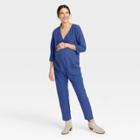 The Nines By Hatch Maternity 3/4 Sleeve Button-front Jumpsuit Blue