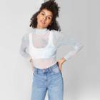 Women's Long Sleeve Mock Turtleneck Mesh Top Tie Dye - Wild Fable Blue/green