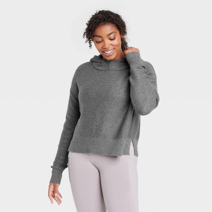 Women's Hooded Pullover Sweater - All In Motion Charcoal Gray