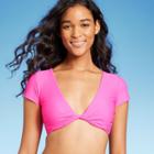 Women's Twist-front Short Sleeve Bralette Bikini Top - Wild Fable Pink Xxs
