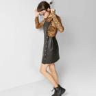 Women's Sleeveless Square Neck Side Button Faux Leather Pinafore Mini Dress - Wild Fable Black