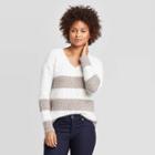 Women's Long Sleeve V-neck Eyelash Striped Pullover Sweater - Knox Rose Gray