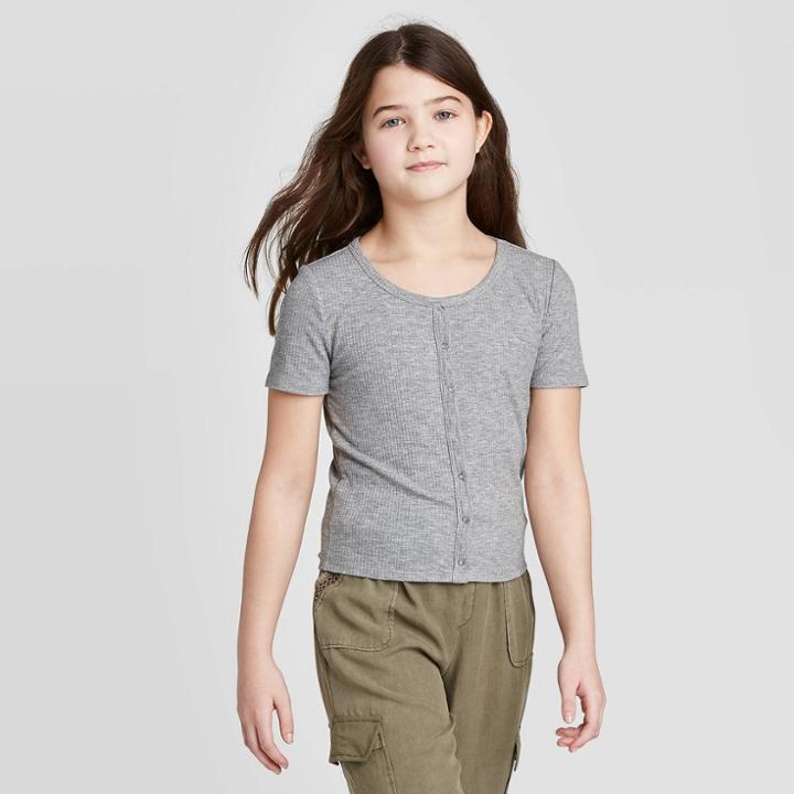 Petitegirls' Short Sleeve Ribbed T-shirt - Art Class Gray S, Girl's,