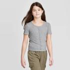 Petitegirls' Short Sleeve Ribbed T-shirt - Art Class Gray S, Girl's,