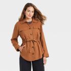 Women's Linen Utility Shirt Jacket - A New Day Brown