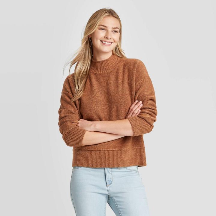 Women's Mock Turtleneck Pullover Sweater - Universal Thread Rust