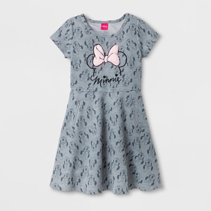 Girls' Minnie Mouse Skater Dresses - Heather Gray - Xl (14-16), Size: