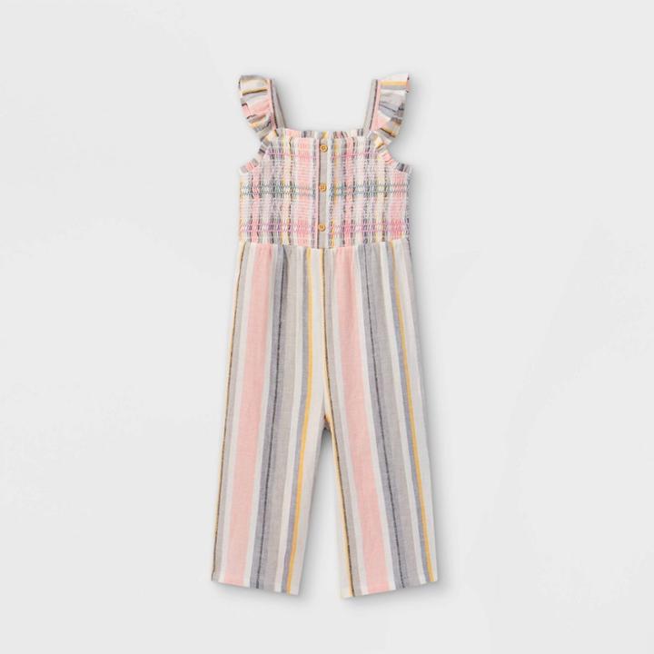 Toddler Girls' Smocked Striped Jumpsuit - Cat & Jack
