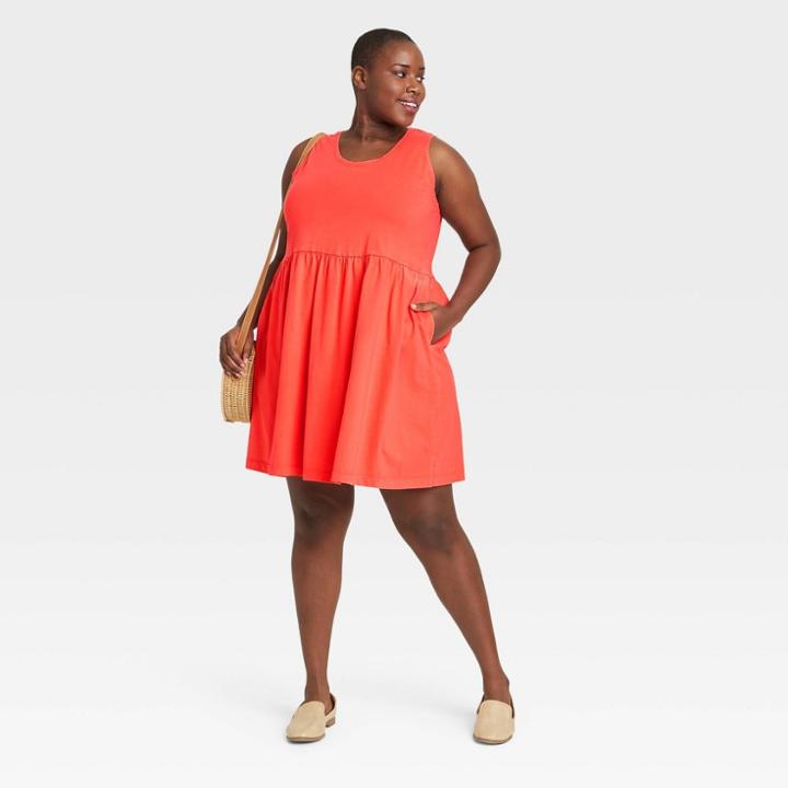 Women's Plus Size Sleeveless Babydoll Dress - Universal Thread Coral