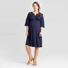 Maternity 3/4 Sleeve Lace Yoke Knit Midi Dress - Isabel Maternity By Ingrid & Isabel Navy Xs, Women's, Blue