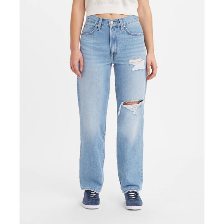 Levi's Women's Mid-rise '94 Baggy Straight Jeans - Medium Indigo Destructed 24, Medium Blue Destructed