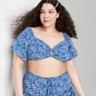 Women's Puff Short Sleeve Sweetheart Neck Tiny Top - Wild Fable Blue Floral