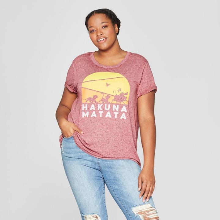 Women's The Lion King Hakuna Matata Plus Size Short Sleeve T-shirt - (juniors') - Burgundy