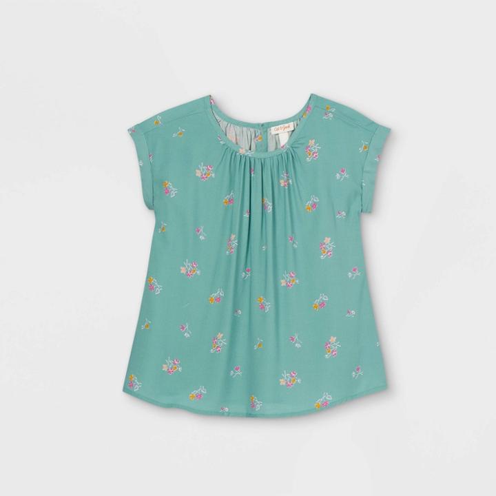 Girls' Short Sleeve Woven Top - Cat & Jack Ocean Green