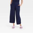 Women's High-rise French Terry Wide Leg Ankle Pull-on Pants - A New Day Navy Blue