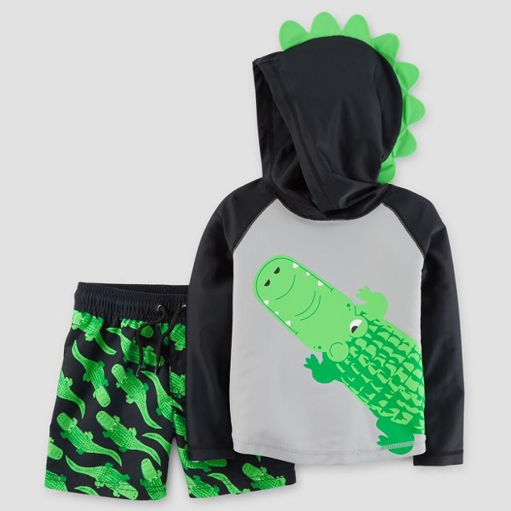 Toddler Boys' Alligator Rash Guard Set - Just One You Made By Carter's Gray