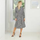 Women's Geometric Print Long Sleeve Tie Waist Wrap Shirtdress - A New Day Black/white